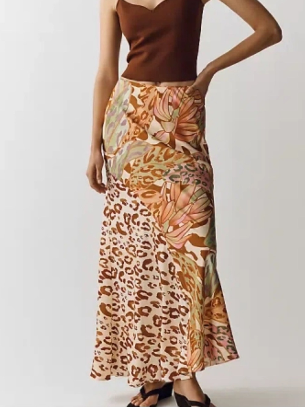 Farm Rio Printed Maxi Skirt in Brown Multicolored Size XL